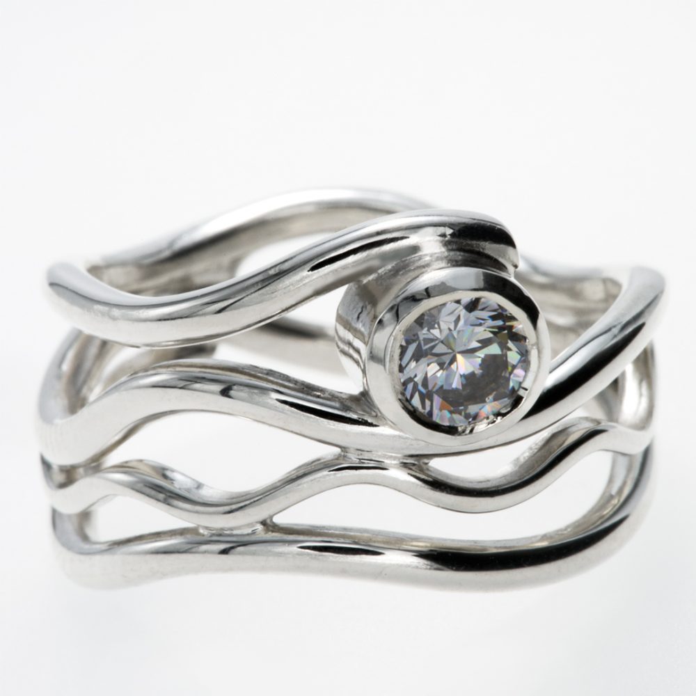 Silver ring with cubic zirconium "Wave II" - Image 2