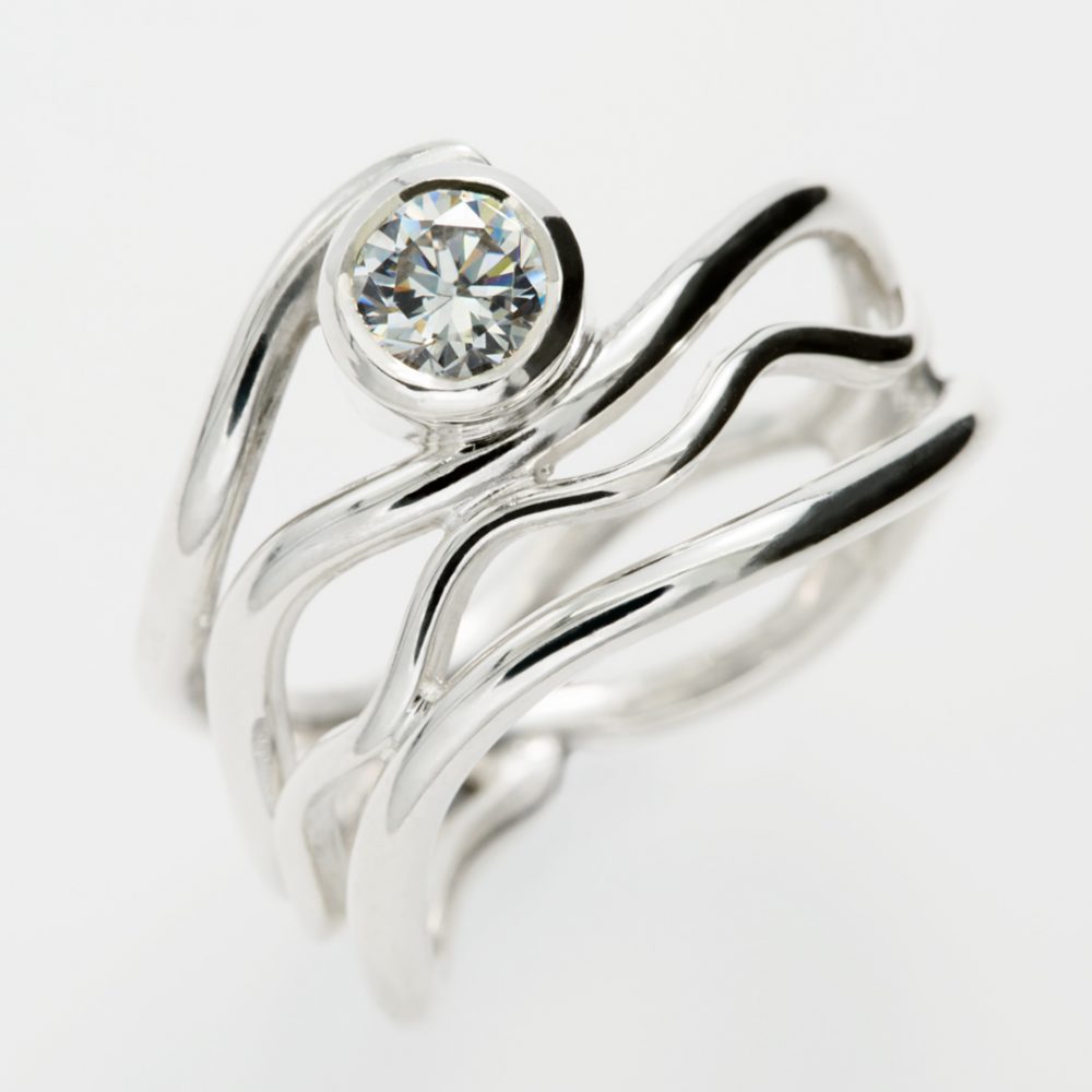 Silver ring with cubic zirconium "Wave II"