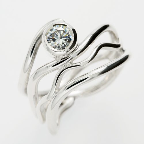 Silver ring with cubic zirconium "Wave II"