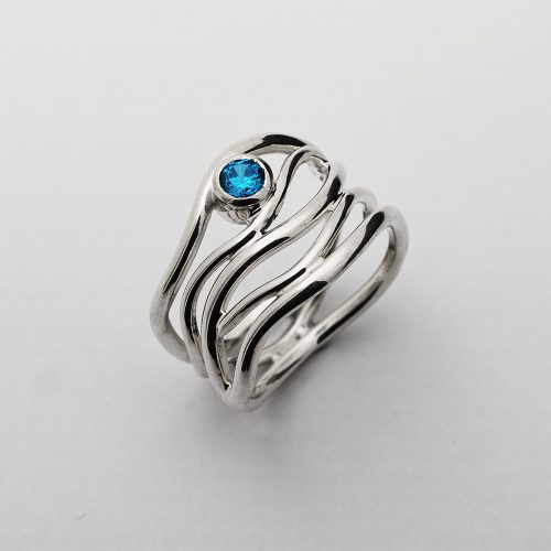 Silver ring "Wave" with cubic zirconium