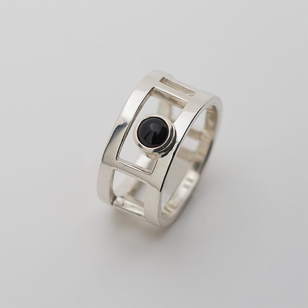 Silver ring "Bars" with onyx