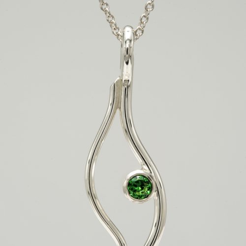 Silver necklace with green cubic zirconium
