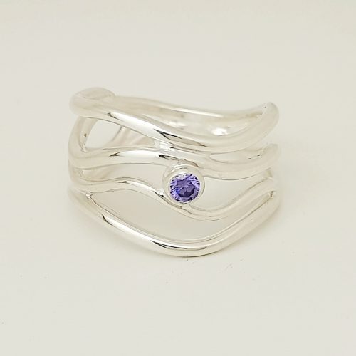 Silver ring "Wave III" with cubic zirconium